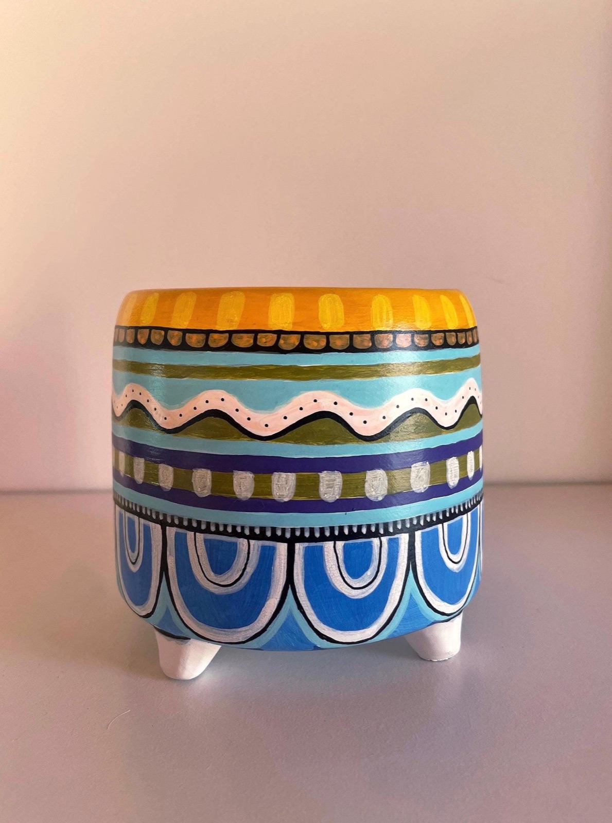 Cache-pot Bohème Coloré, cache-pot peint à la main — Vases & Pots peints main, SanyasArt