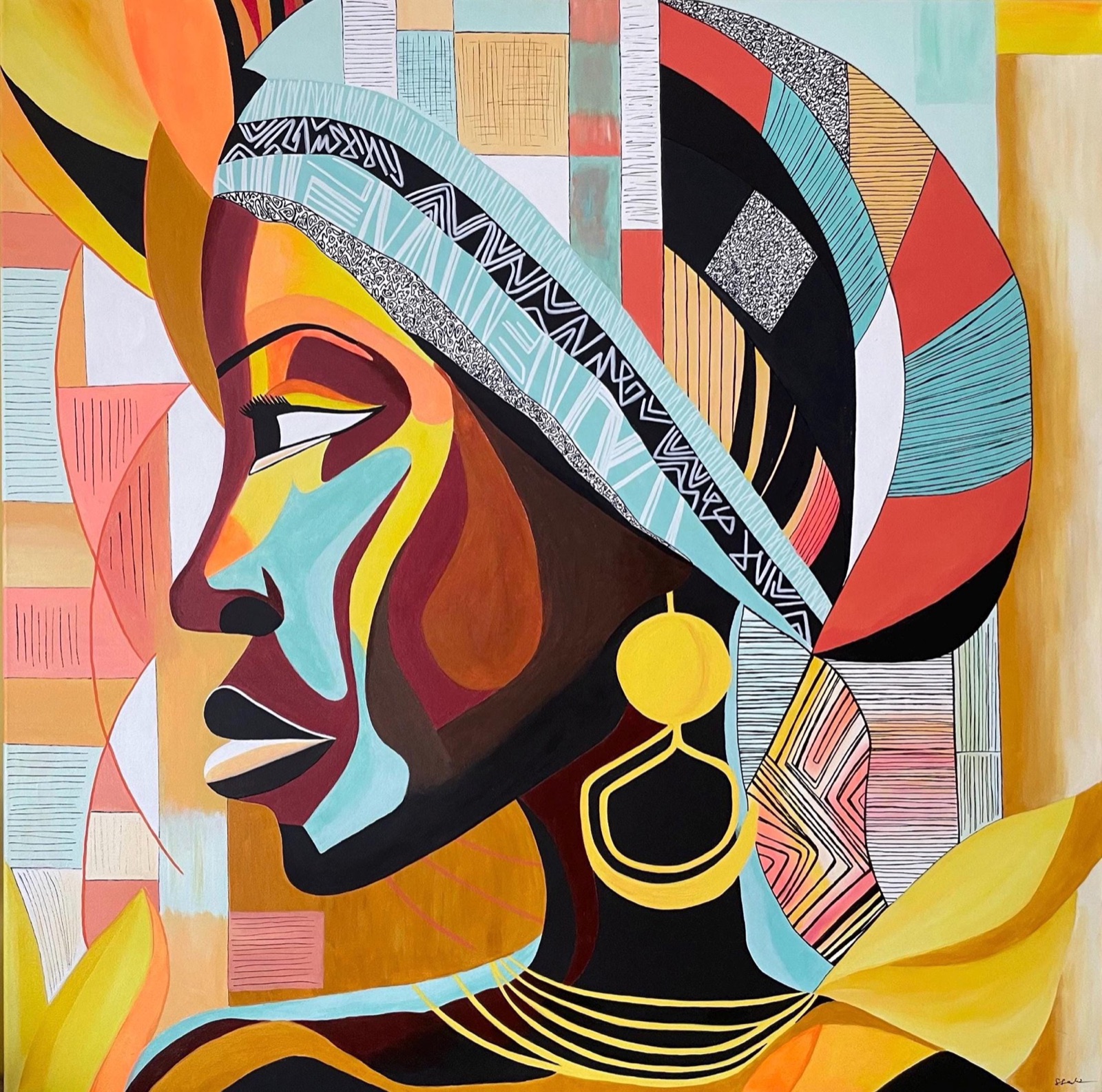 Lines of Legacy, tableau original peint à la main — Femmes du Monde, SanyasArt