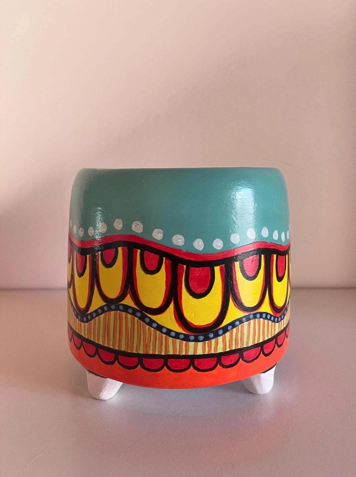 Cache-pot Tribal, cache-pot peint à la main — Vases & Pots peints main, SanyasArt